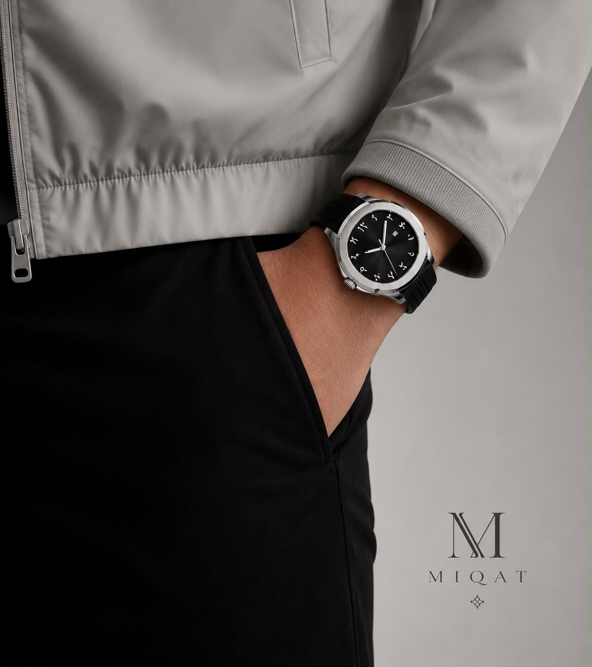 MIQAT Chrono Héritage — Montre Homme Luxe Sport Acier Cadran Noir