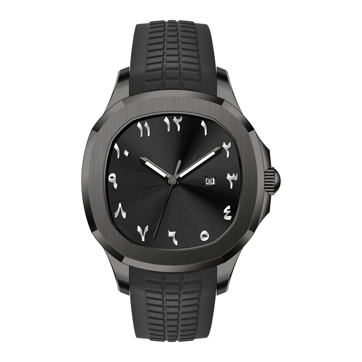 MIQAT Éclipse Totale — Montre Homme Luxe Sport Acier Noir Cadran Noir