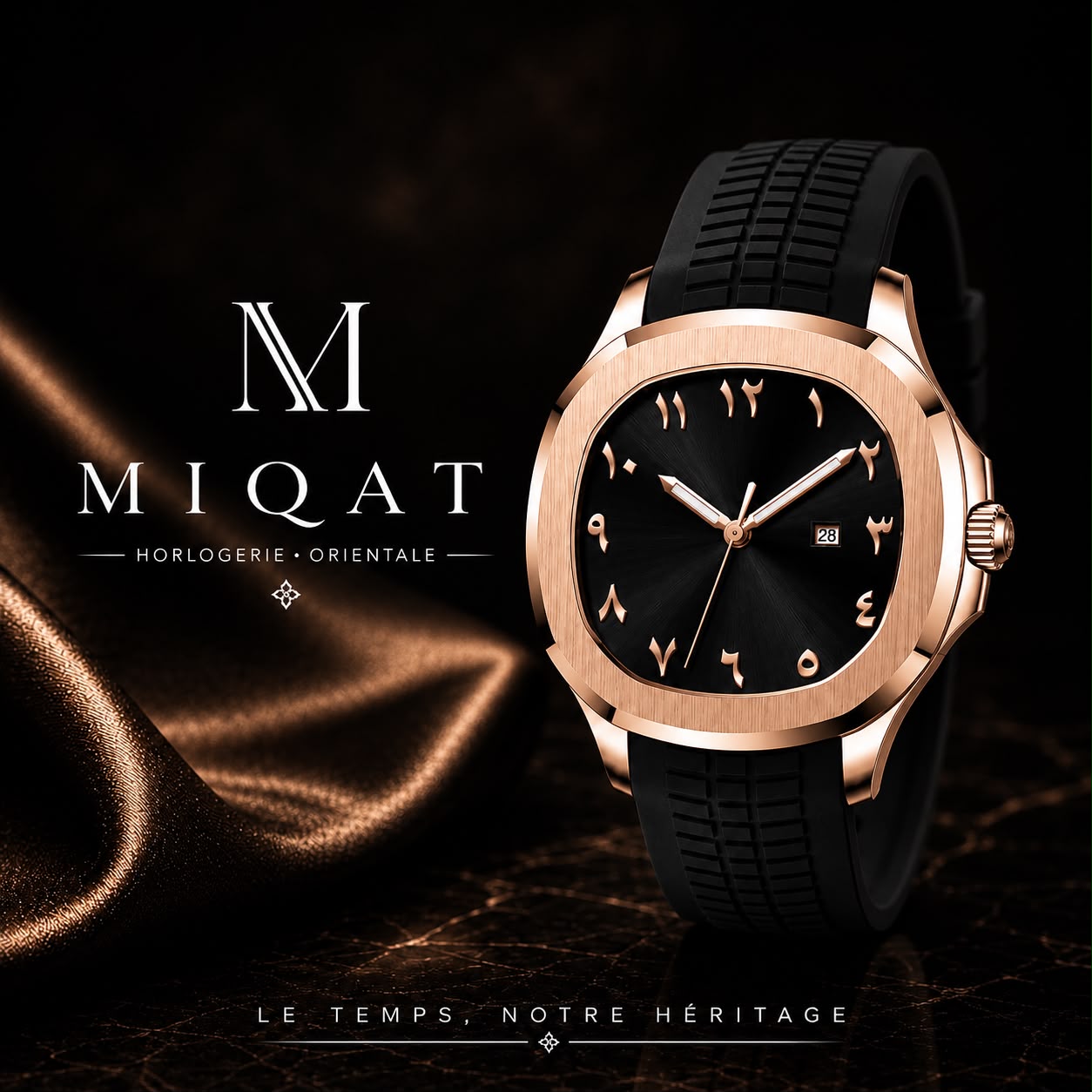 MIQAT Calife Noir — Montre Homme Luxe Sport Or Rose Cadran Noir