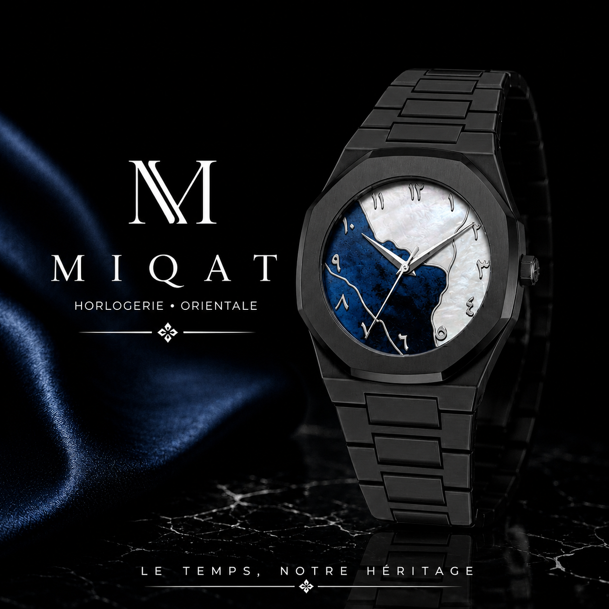 MIQAT Onyx & Lapis — Montre Homme Luxe Polycarbonate Cadran Bi-matière