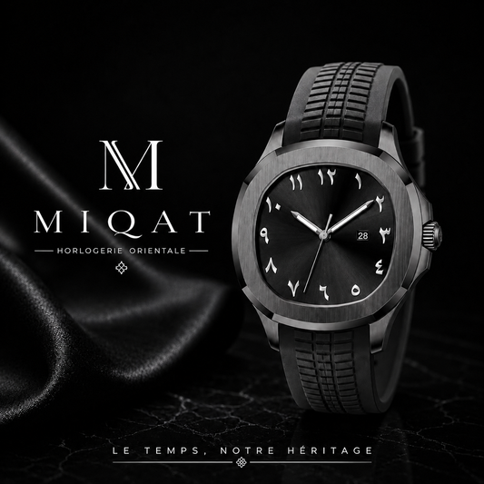MIQAT Éclipse Totale — Montre Homme Luxe Sport Acier Noir Cadran Noir