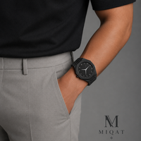 MIQAT Éclipse Totale — Montre Homme Luxe Sport Acier Noir Cadran Noir
