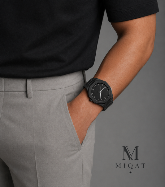 MIQAT Éclipse Totale — Montre Homme Luxe Sport Acier Noir Cadran Noir