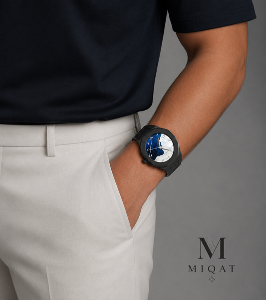 MIQAT Onyx & Lapis — Montre Homme Luxe Polycarbonate Cadran Bi-matière
