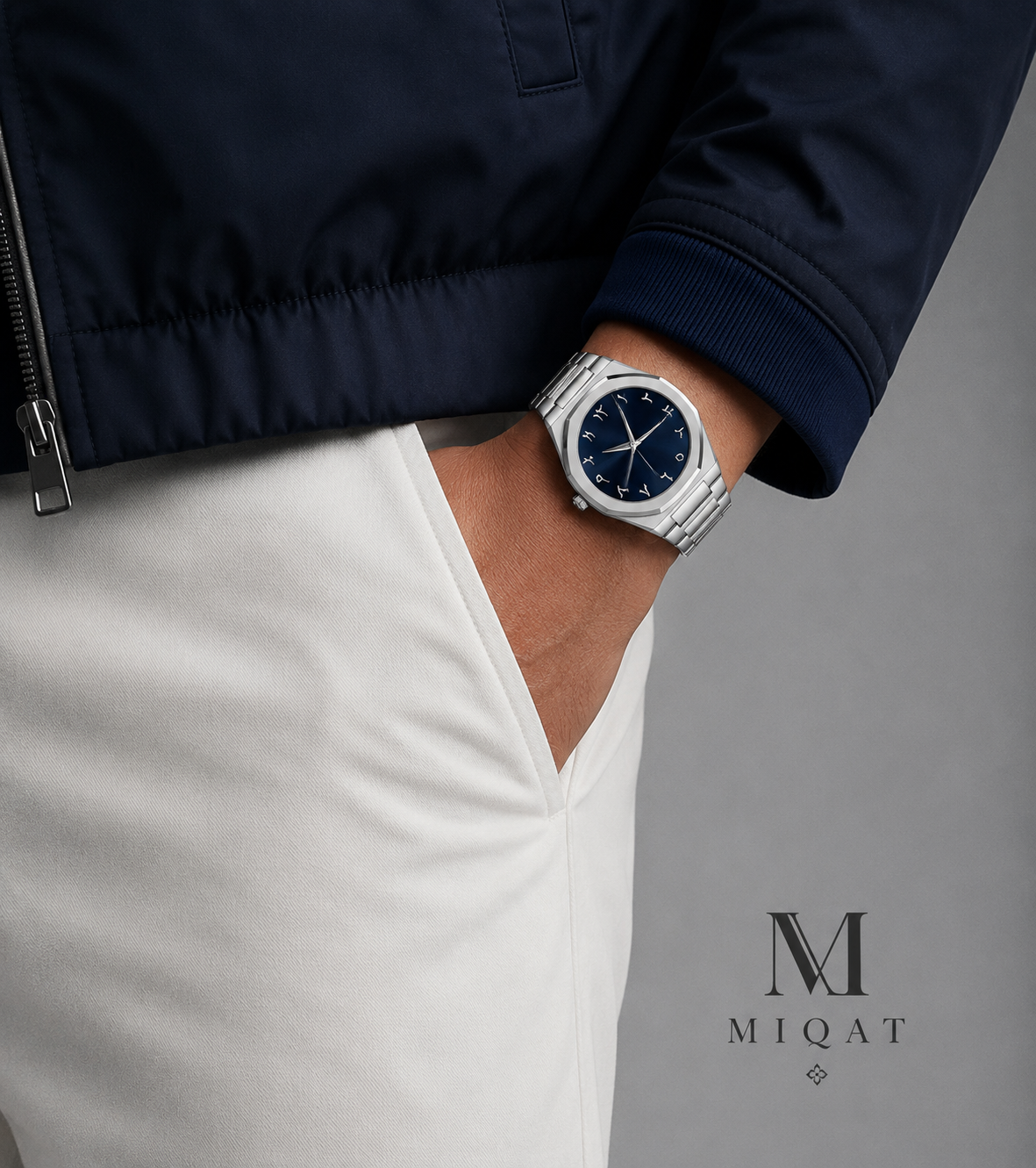 MIQAT Saphir Impérial - Montre Homme Luxe Acier Cadran Bleu