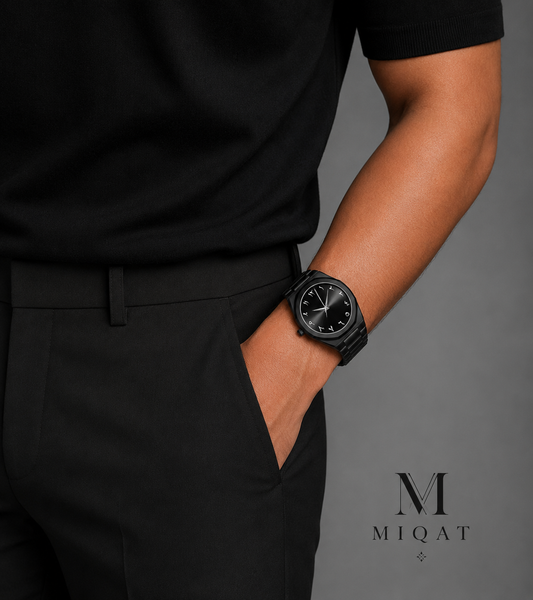 MIQAT Onyx Impérial – Montre Homme Luxe Acier Noir Cadran Noir