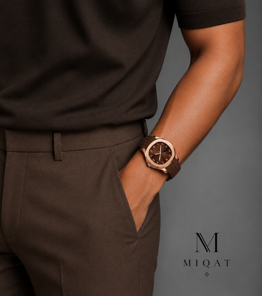 MIQAT Nomade Doré — Montre Homme Luxe Sport Or Rose Cadran Chocolat