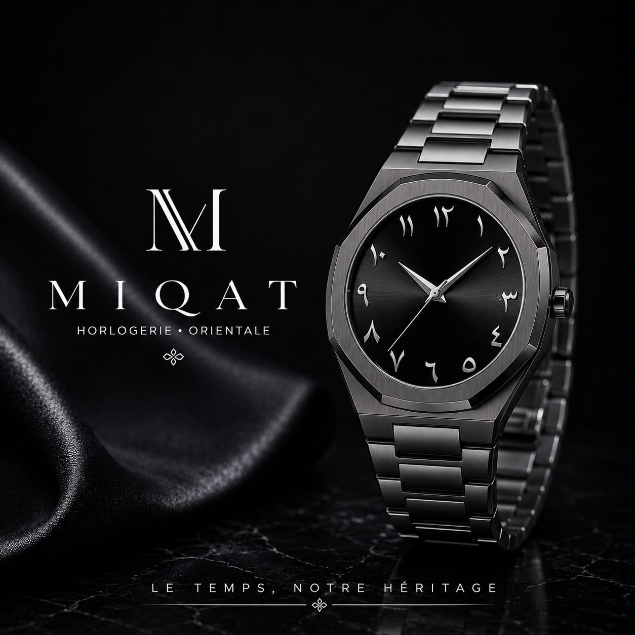MIQAT Onyx Impérial – Montre Homme Luxe Acier Noir Cadran Noir