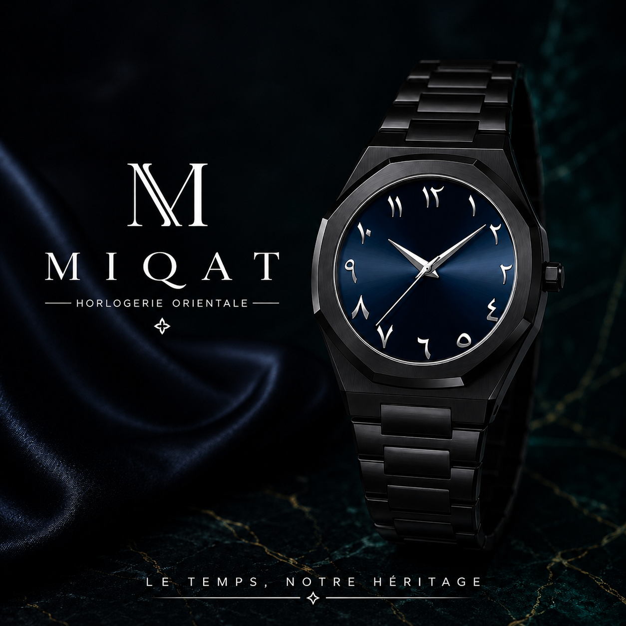 MIQAT Minuit Saphir – Montre Homme Luxe Acier Cadran Bleu