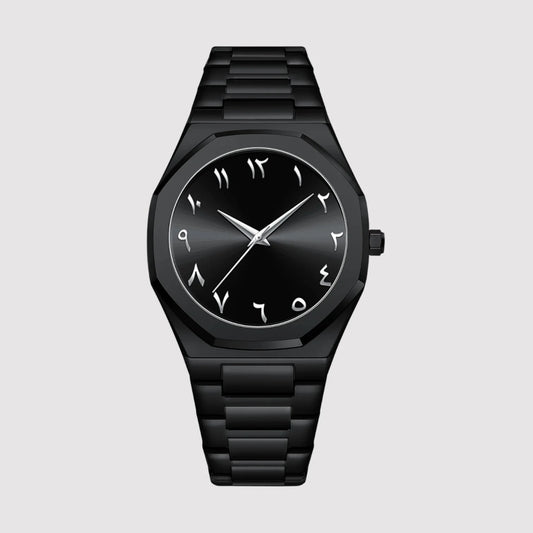 MIQAT Onyx Impérial – Montre Homme Luxe Acier Noir Cadran Noir