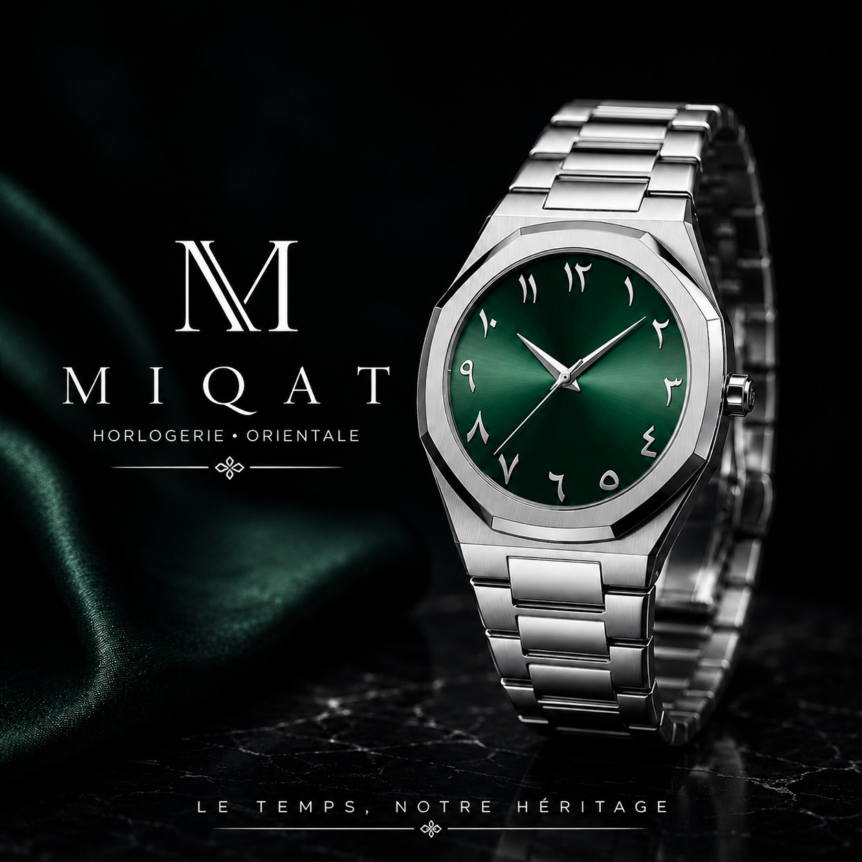 MIQAT Émeraude Royale — Montre Homme Luxe Acier Cadran Vert
