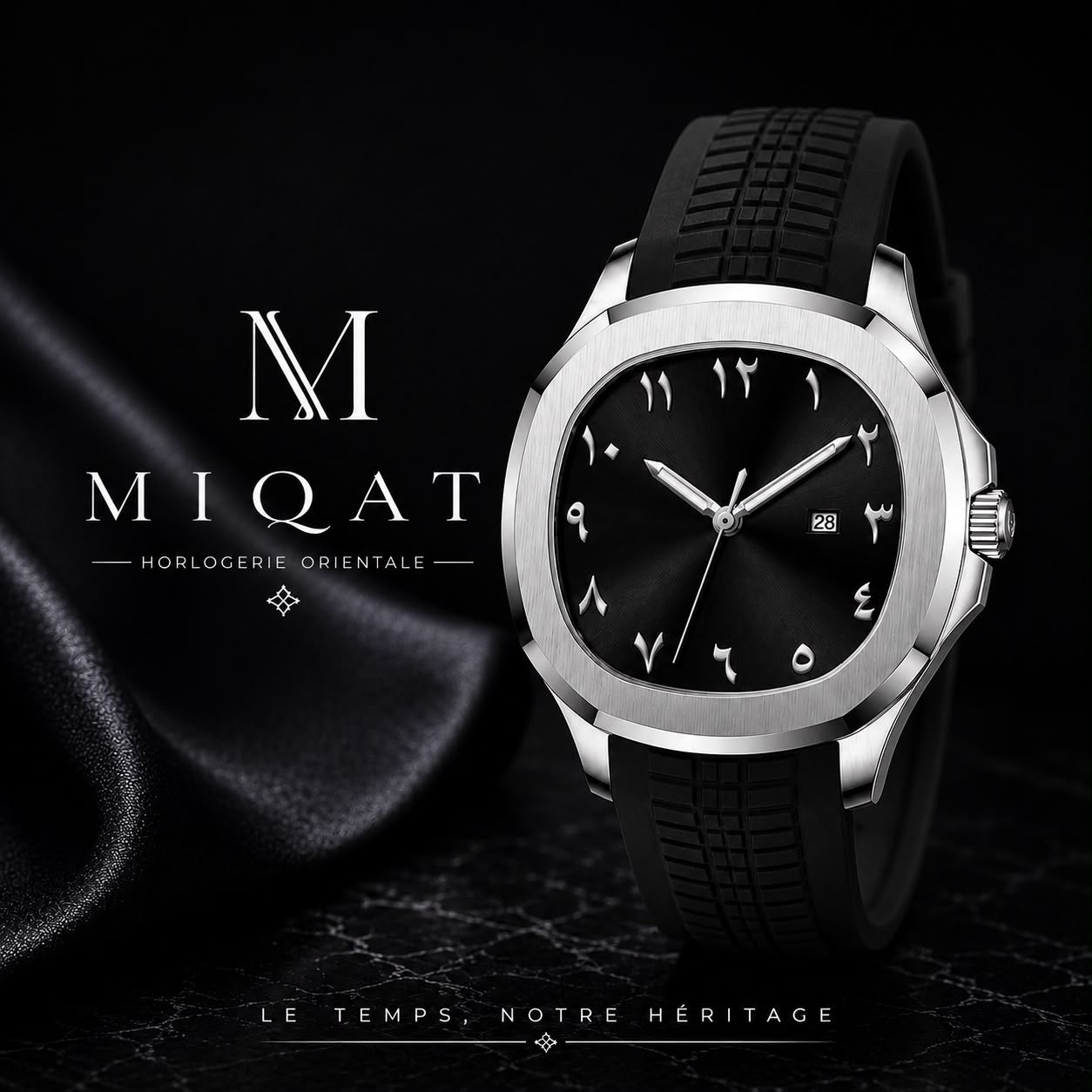MIQAT Chrono Héritage — Montre Homme Luxe Sport Acier Cadran Noir