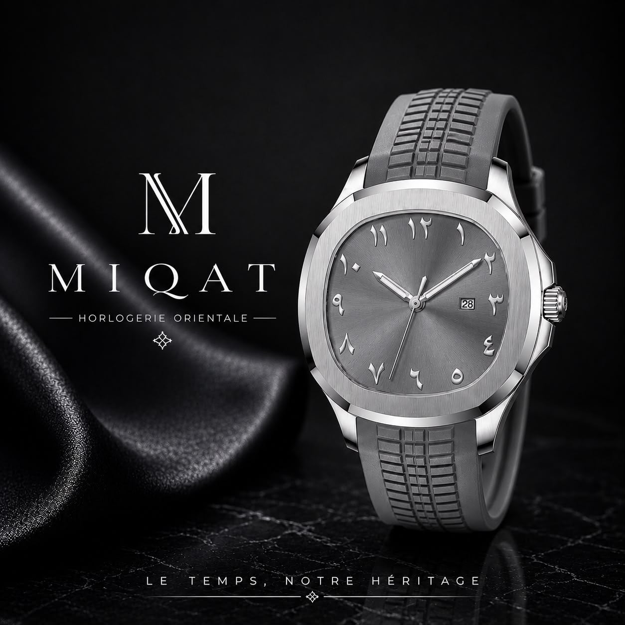 MIQAT Astre d'Orient — Montre Homme Luxe Sport Acier Cadran Gris