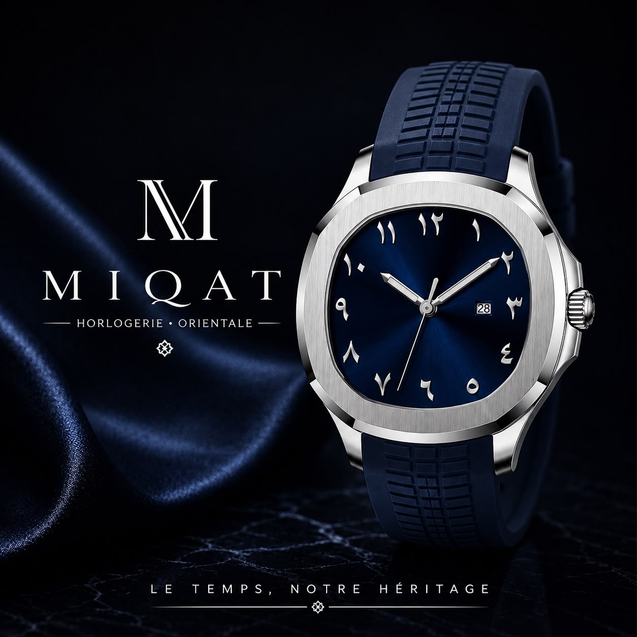 MIQAT Bleu Azur — Montre Homme Luxe Sport Acier Cadran Bleu