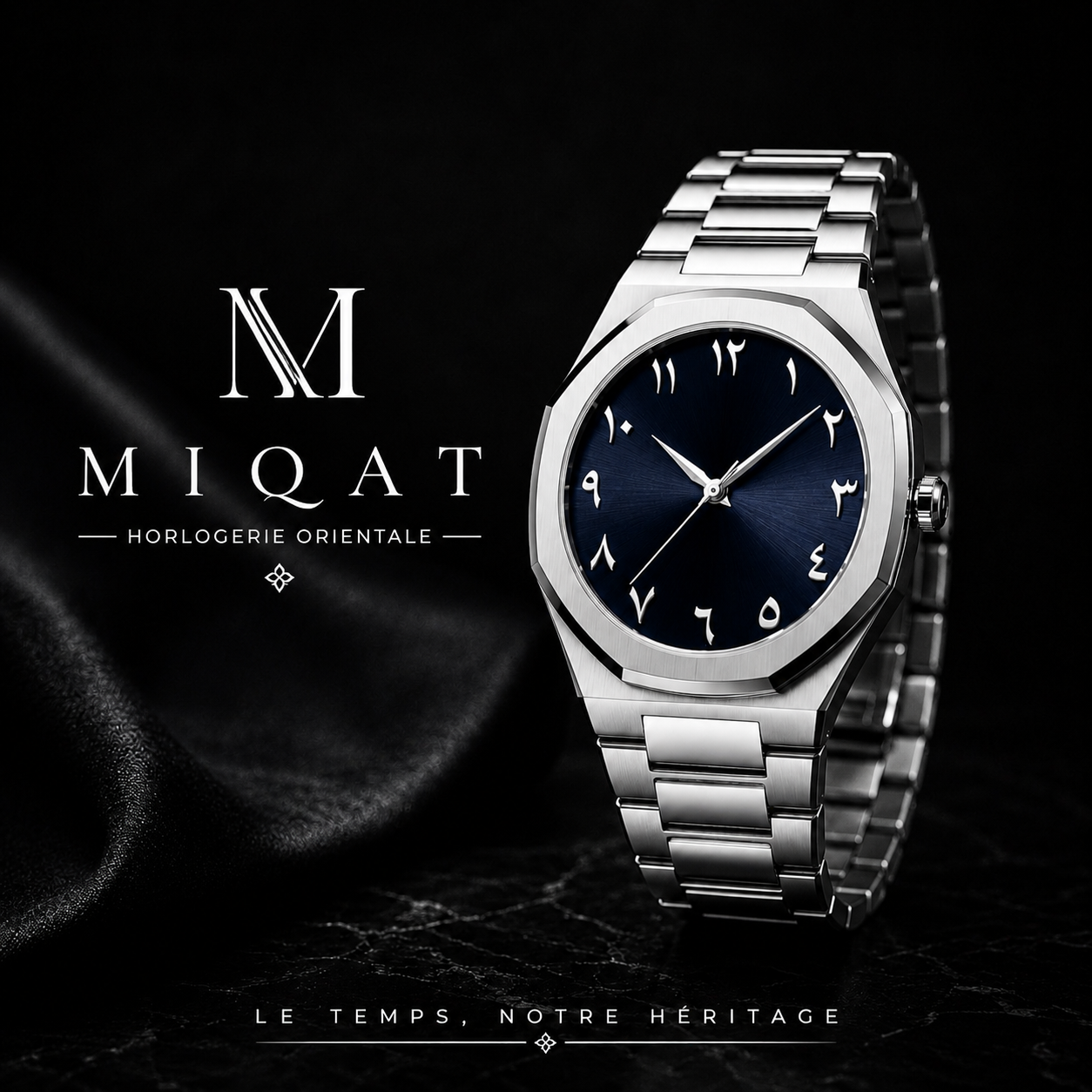 MIQAT Saphir Impérial - Montre Homme Luxe Acier Cadran Bleu